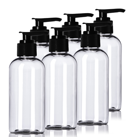 4oz Plastic Clear Bottles (6 Pack) BPA-Free Squeeze Containers with Pump Cap
