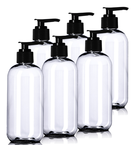 8oz Plastic Clear Bottles (6 Pack) BPA-Free Squeeze Containers with Pump Cap