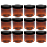 2oz Amber Plastic Jars with Blank Labels (BPA Free PET Plastic) (12 Count)