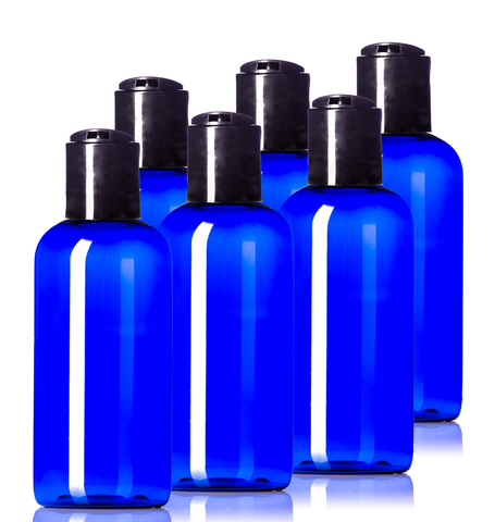 4oz Plastic Blue Bottles (6 Pack) BPA-Free Squeeze Containers with Disc Cap