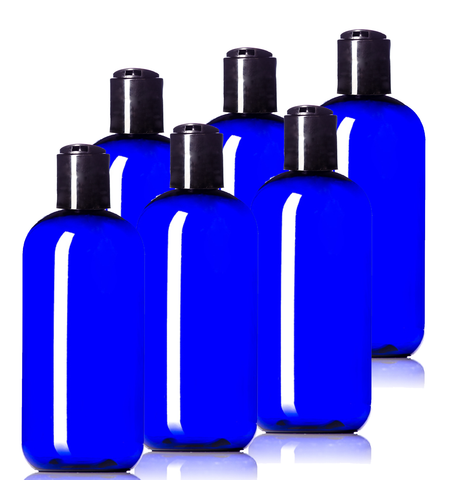 8oz Plastic Blue Bottles (6 Pack) BPA-Free Squeeze Containers with Disc Cap