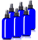 8oz Plastic Blue Bottles (6 Pack) BPA-Free Squeeze Containers with Spray Mist Caps