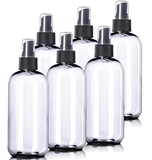 8oz Plastic Clear Bottles (6 Pack) BPA-Free Squeeze Containers with Spray Mist Caps