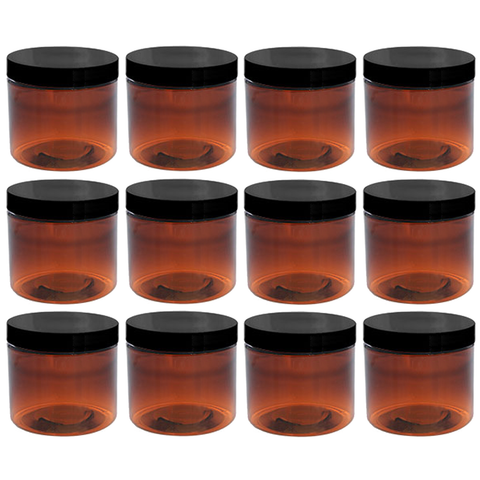 8oz Amber Plastic Jars with Blank Labels (BPA Free PET Plastic) (12 Count)