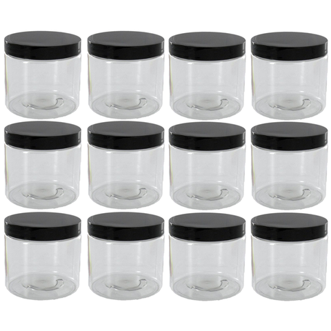 2oz Clear Plastic Jars with Blank Labels (BPA Free PET Plastic) (12 Count)